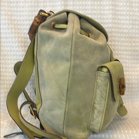 Gucci Bamboo Green Leather/Suede Backpack - Picture 6 of 16